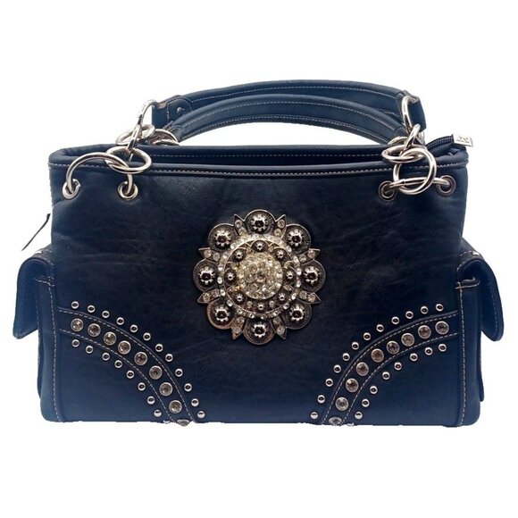 Montana West Black Western Bling Black Crystal Concho Conceal Carry Gun Handbag - Picture 3 of 16